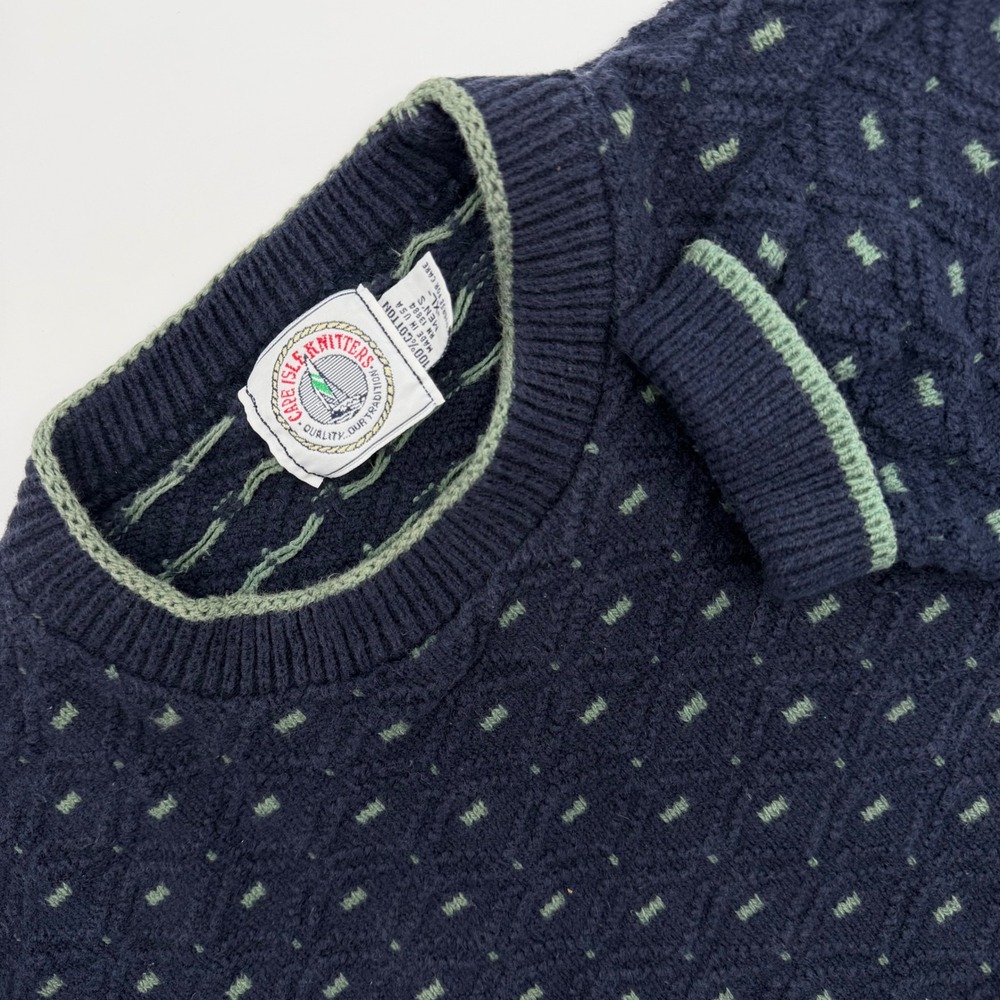 Cape Isle Knitters Men XL Navy Blue Cotton Textured Crewneck Vintage Sweater USA
